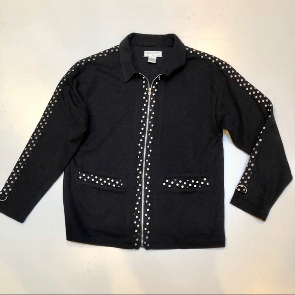 Euro Joy women’s sweater Sz M. Full Zip  Knit Blk - Picture 1 of 5